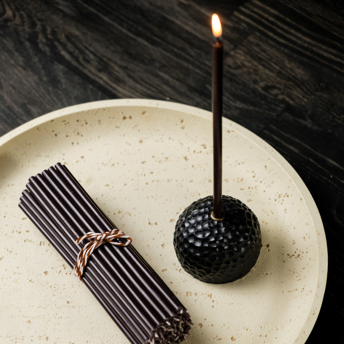 8" Thin Black Beeswax Taper Candles - 0.26" Diameter, 1h 20min Burn