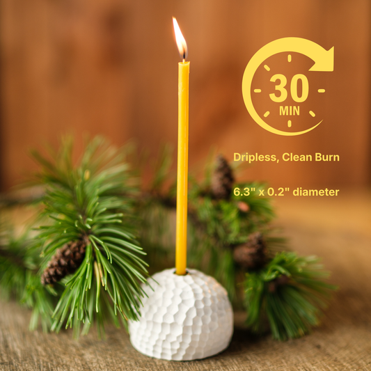 6.3 Inch Ultra - Thin Beeswax Taper Candles | 0.2" Diameter, 30 Min Clean Burn, Honey Glow