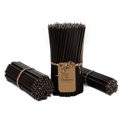 8" Thin Black Beeswax Taper Candles - 0.26" Diameter, 1h 20min Burn