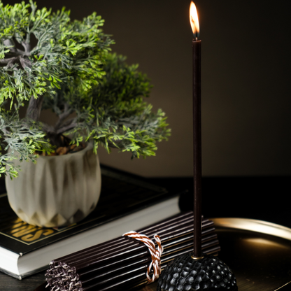 8" Thin Black Beeswax Taper Candles - 0.26" Diameter, 1h 20min Burn