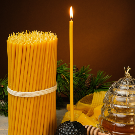 8" Inch Ultra Thin Pure Beeswax Taper Candles - 0.26" Diameter | 1 Hour 20 Minutes Clean Burn, Natural Honey Glow