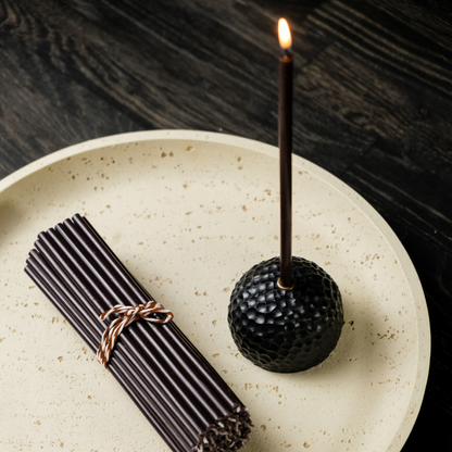 6.3" Thin Black Beeswax Taper Candles | 0.2" Diameter, 30 Min Clean Burn.