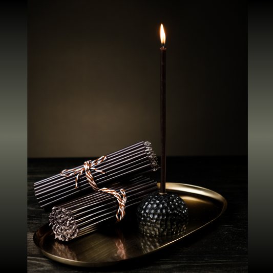 6.3 Inch Ultra - Thin Black Beeswax Taper Candles | 0.2" Diameter, 30 Min Clean Burn