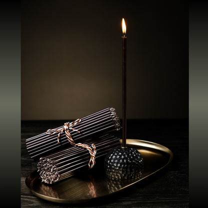 7.3"Thin Black Beeswax Taper Candles 0.24" Diameter | 60 Minutes Burn.