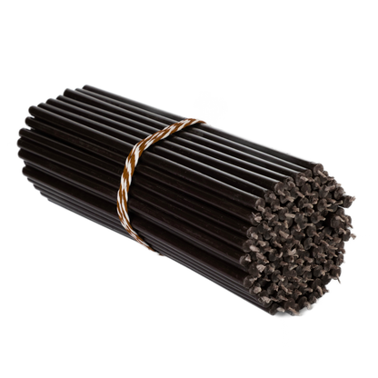 8" Thin Black Beeswax Taper Candles - 0.26" Diameter, 1h 20min Burn