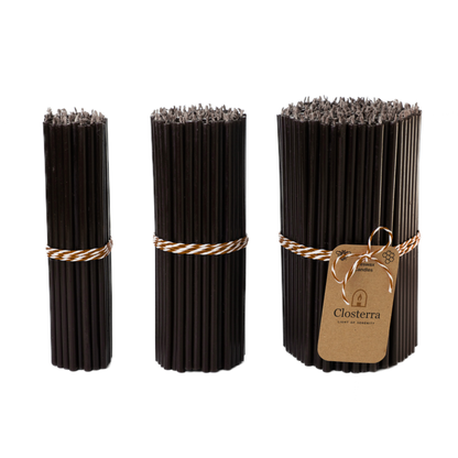 7.3"Thin Black Beeswax Taper Candles 0.24" Diameter | 60 Minutes Burn.