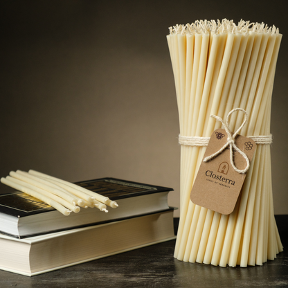 6.3" Thin White Beeswax Taper Candles 0.2" Diameter, 30 Min Clean Burn
