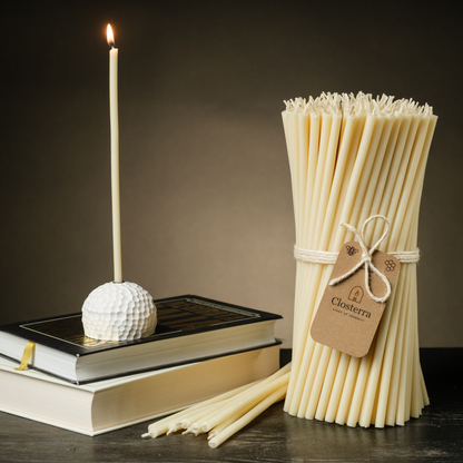6.5" Thin White Beeswax Taper Candles 0.2" Diameter, 50 Min Clean Burn.