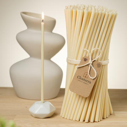 6.5" Thin White Beeswax Taper Candles 0.2" Diameter, 50 Min Clean Burn.