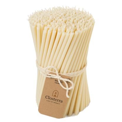 8" Thin White Beeswax Taper Candles - 0.26" Diameter | 1 Hour 20 Minutes Clean Burn.