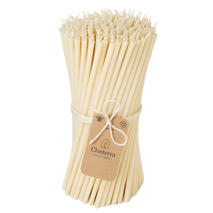 10.4" Thin White Beeswax Taper Candles | 0.28" Diameter. 2 Hours Burn.