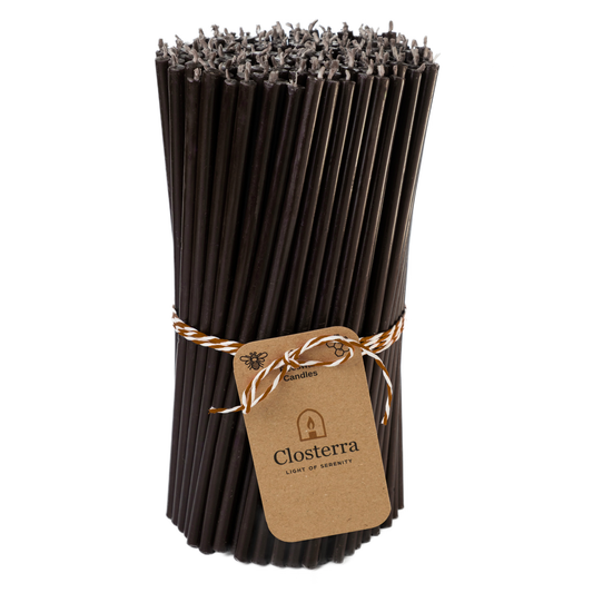 8" Thin Black Beeswax Taper Candles - 0.26" Diameter, 1h 20min Burn