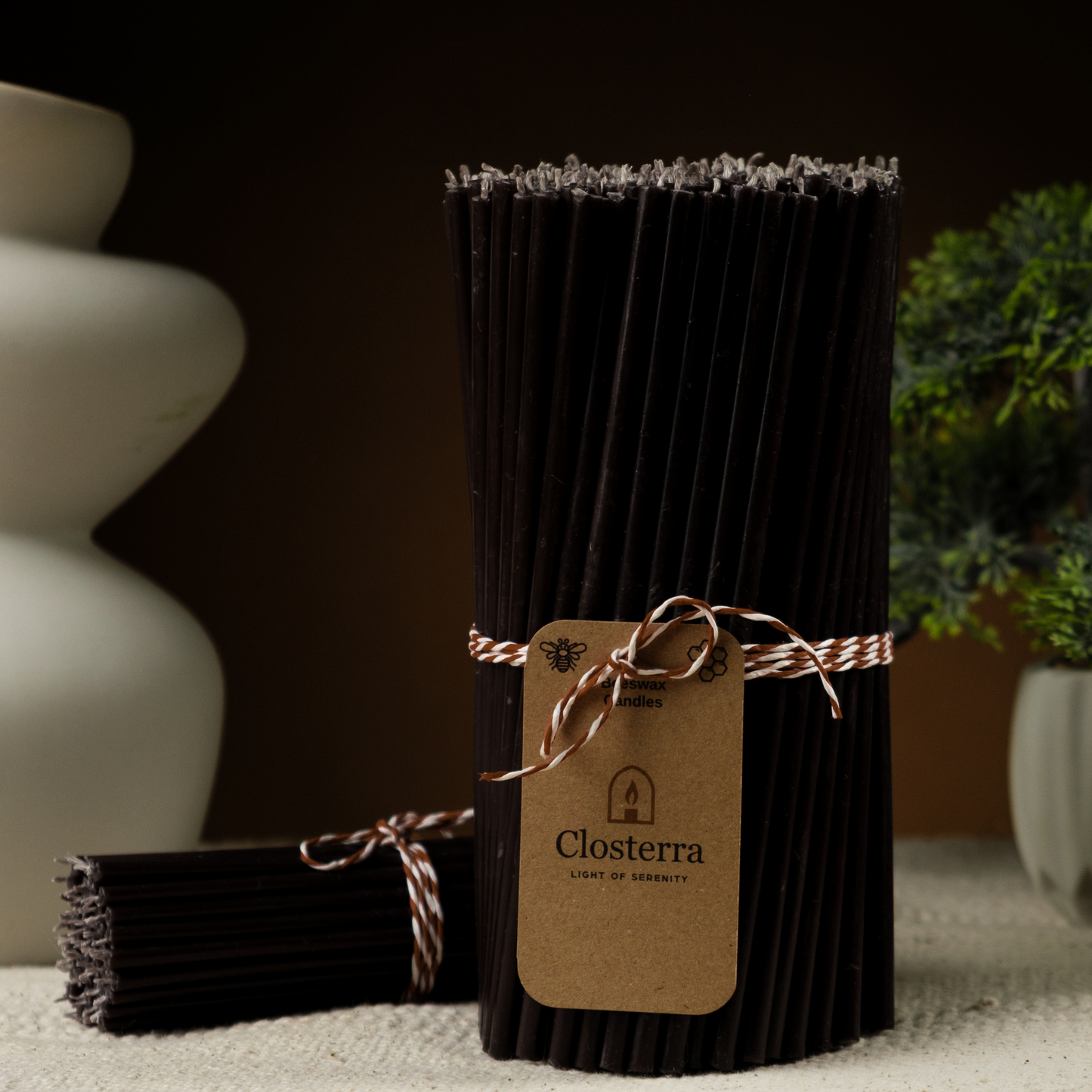 7.3"Thin Black Beeswax Taper Candles 0.24" Diameter | 60 Minutes Burn.