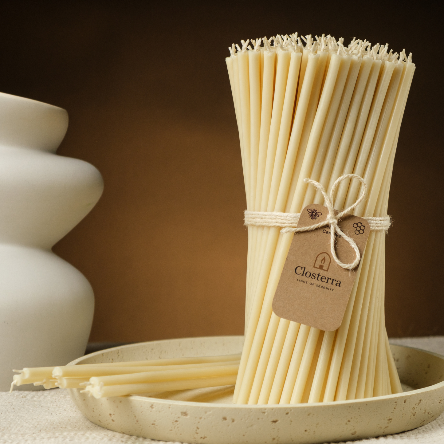 10.4" Thin White Beeswax Taper Candles | 0.28" Diameter. 2 Hours Burn.