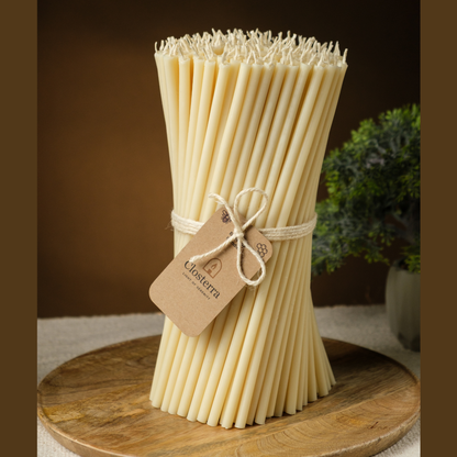 10.4" Thin White Beeswax Taper Candles | 0.28" Diameter. 2 Hours Burn.