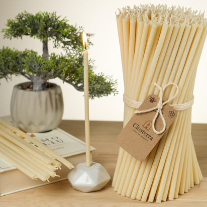 10.4" Thin White Beeswax Taper Candles | 0.28" Diameter. 2 Hours Burn.