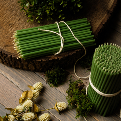 6.3" Thin Green Beeswax Taper Candles 0.2" Diameter, 30 Min Clean Burn