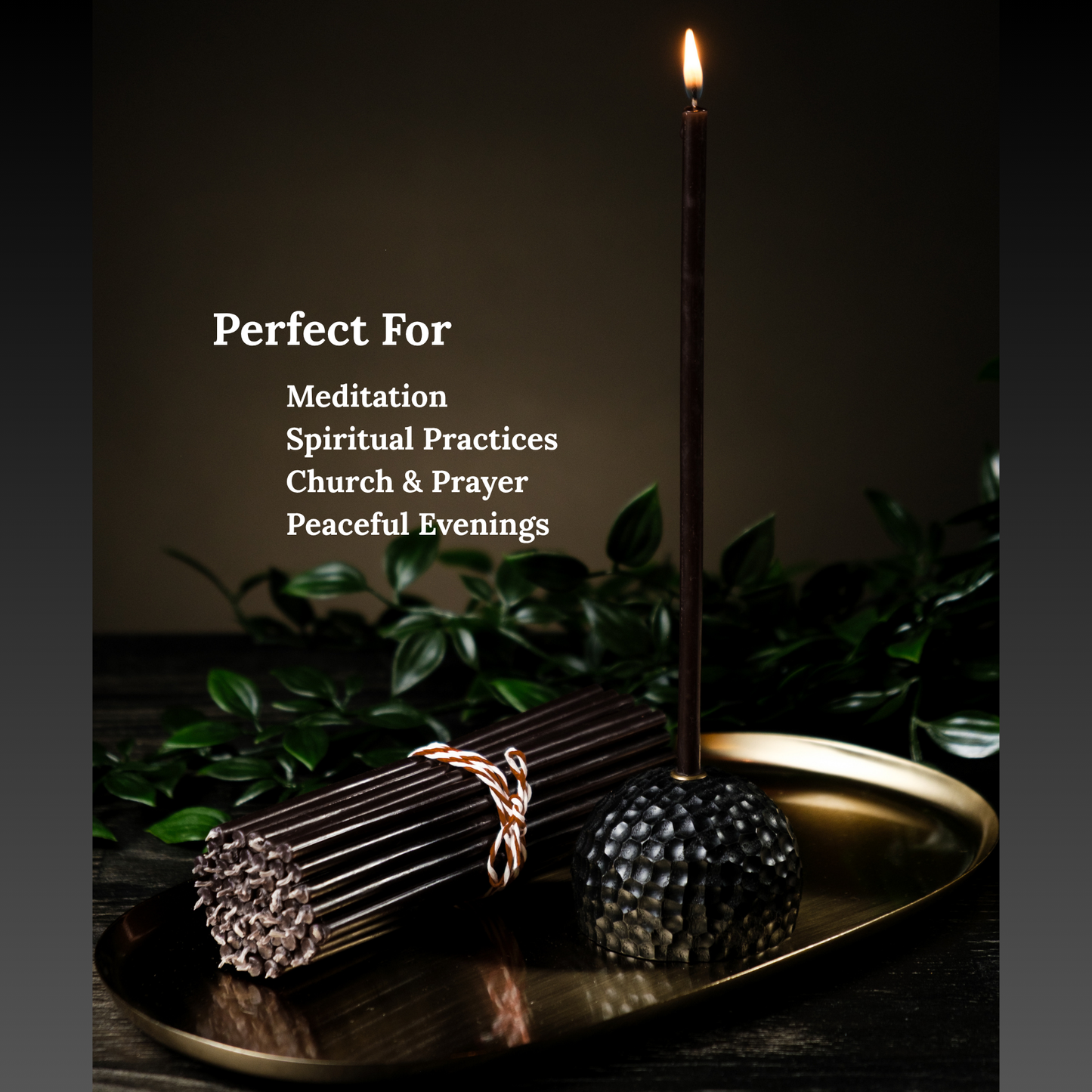 6.5" Thin Black Beeswax Taper Candles 0.22 Diameter, 50 Min Clean Burn.