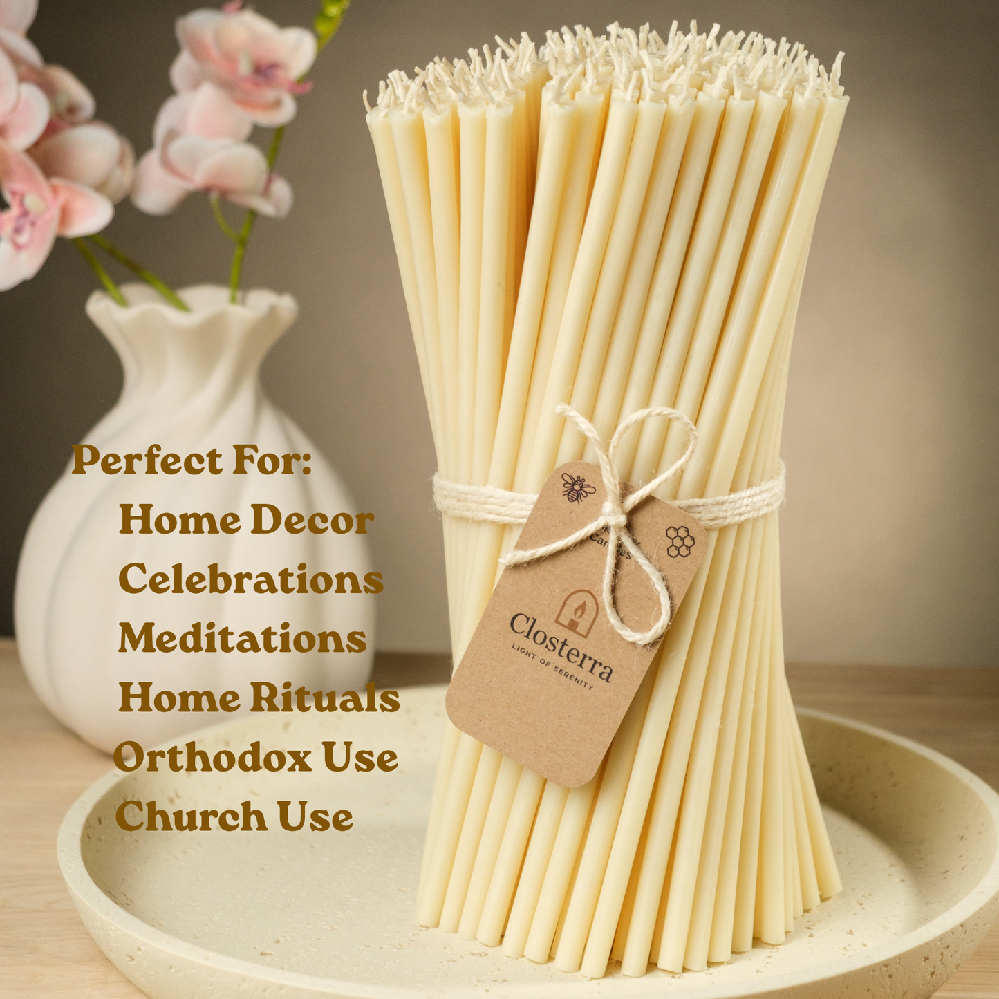 6.3" Thin White Beeswax Taper Candles 0.2" Diameter, 30 Min Clean Burn