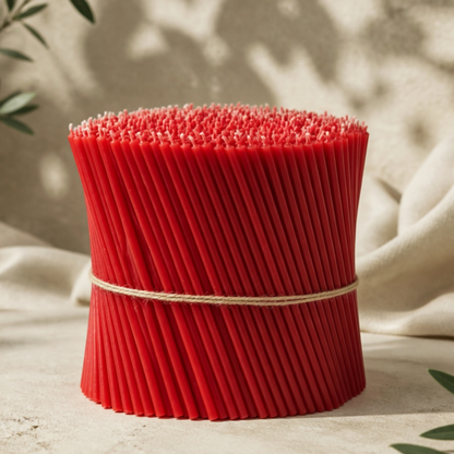 6.3" Thin Red Beeswax Taper Candles 0.2" Diameter, 30 Min Clean Burn