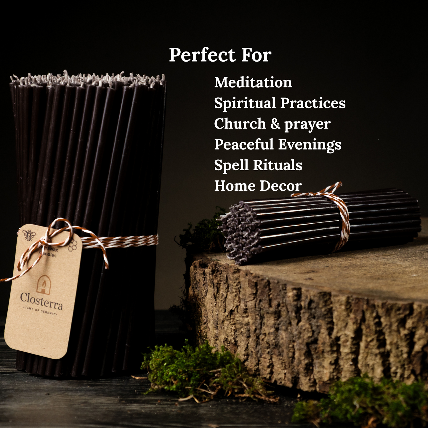 6.3" Thin Black Beeswax Taper Candles | 0.2" Diameter, 30 Min Clean Burn.