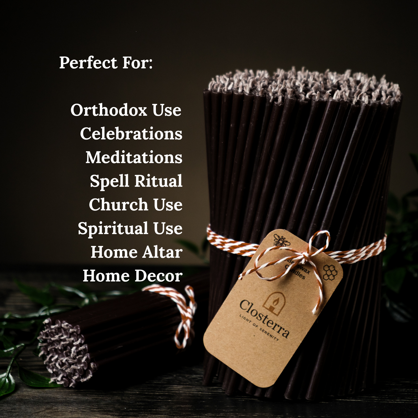 7.3"Thin Black Beeswax Taper Candles 0.24" Diameter | 60 Minutes Burn.