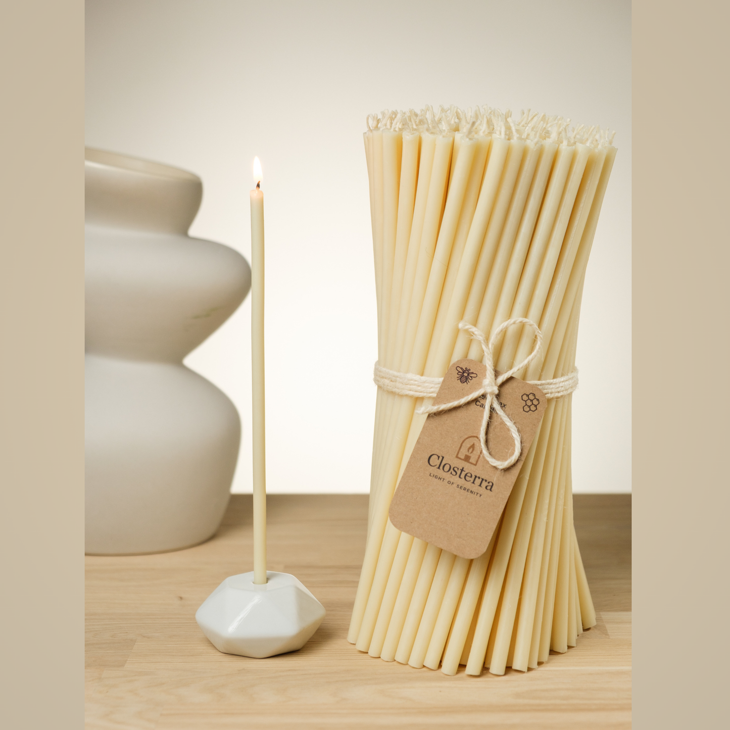 7.3" Thin White Beeswax Taper Candles 0.24" Diameter | 60 Minutes Burn.