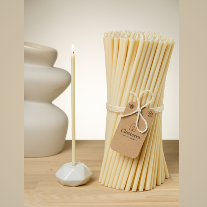 7.3" Thin White Beeswax Taper Candles 0.24" Diameter | 60 Minutes Burn.