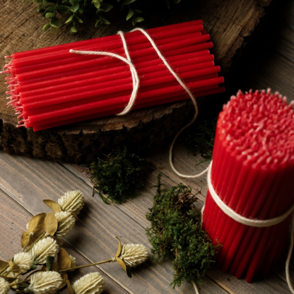 6.3" Thin Red Beeswax Taper Candles 0.2" Diameter, 30 Min Clean Burn