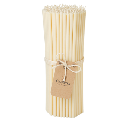 10.4" Thin White Beeswax Taper Candles | 0.28" Diameter. 2 Hours Burn.