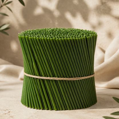 6.3" Thin Green Beeswax Taper Candles 0.2" Diameter, 30 Min Clean Burn