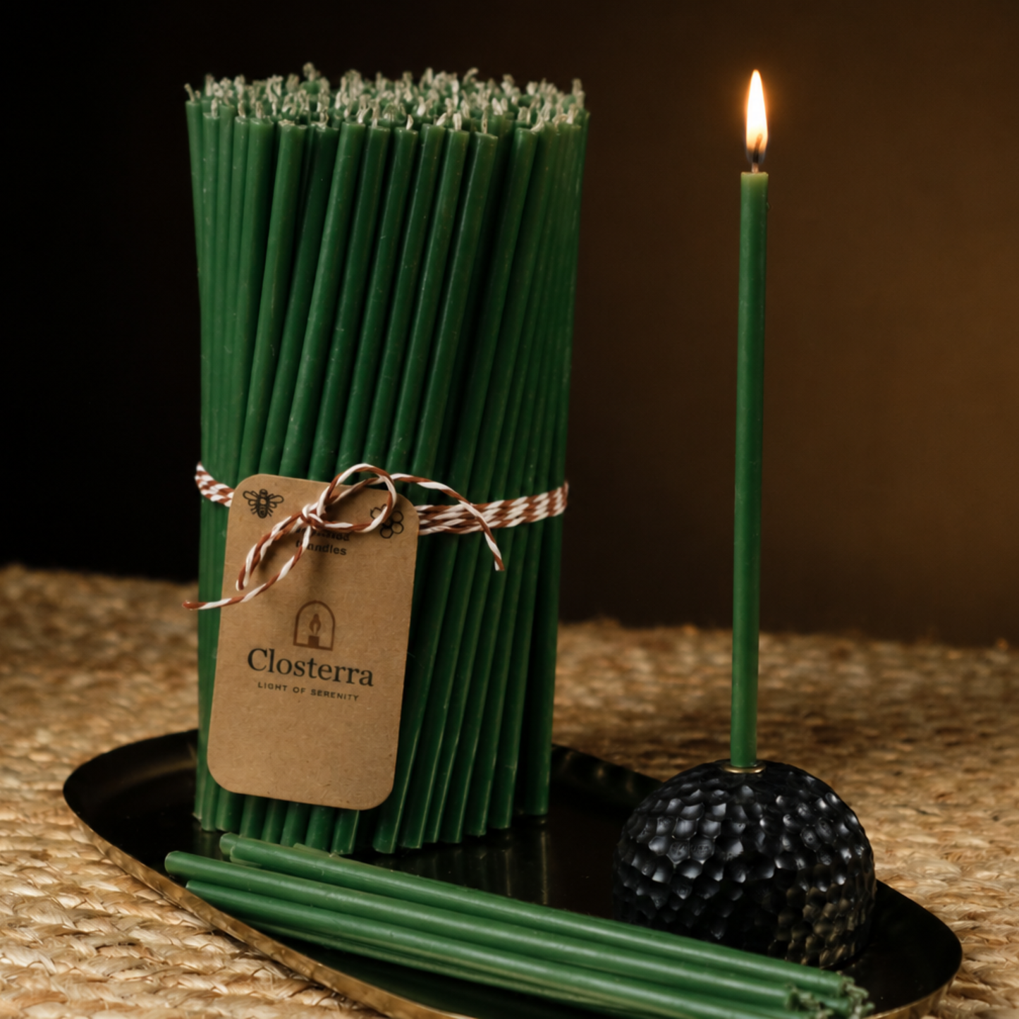 6.3" Thin Green Beeswax Taper Candles 0.2" Diameter, 30 Min Clean Burn
