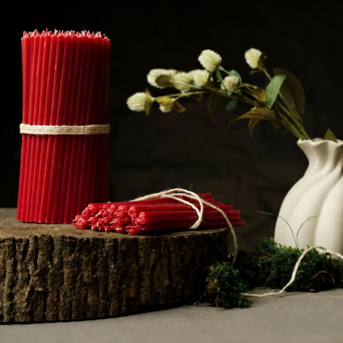 6.3" Thin Red Beeswax Taper Candles 0.2" Diameter, 30 Min Clean Burn