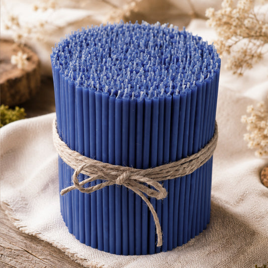Blue thin beeswax taper candles by Closterra