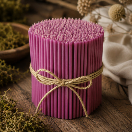 Purple thin beeswax taper candles by Closterra
