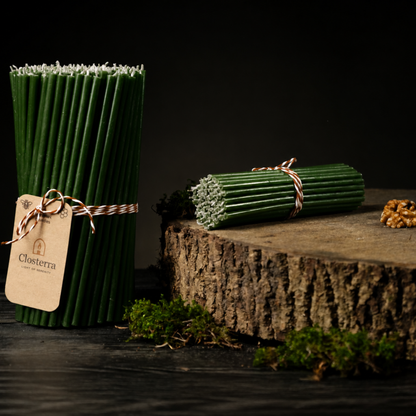 6.3" Thin Green Beeswax Taper Candles 0.2" Diameter, 30 Min Clean Burn