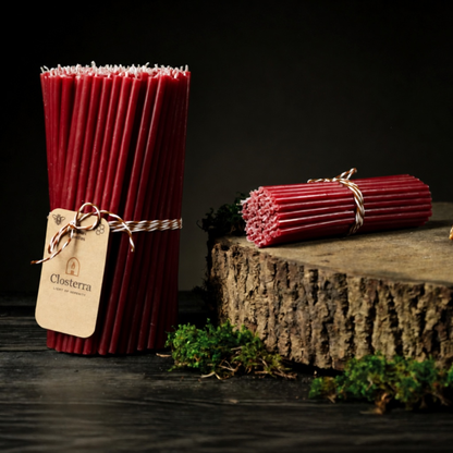 6.3" Thin Red Beeswax Taper Candles 0.2" Diameter, 30 Min Clean Burn