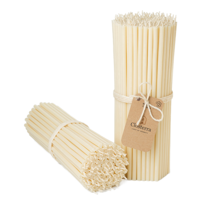 10.4" Thin White Beeswax Taper Candles | 0.28" Diameter. 2 Hours Burn.