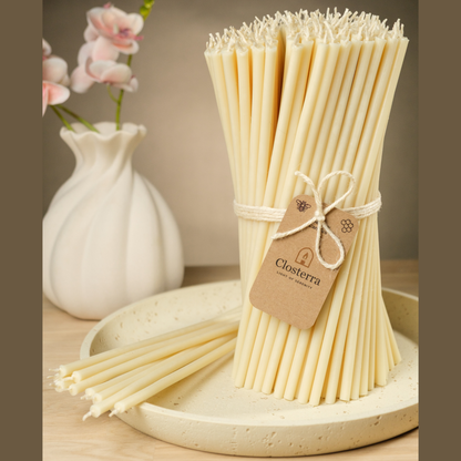 6.5" Thin White Beeswax Taper Candles 0.2" Diameter, 50 Min Clean Burn.