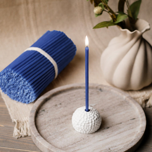 Blue thin beeswax taper candles by Closterra