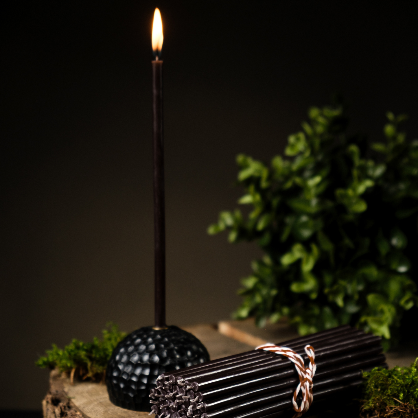 8" Thin Black Beeswax Taper Candles - 0.26" Diameter, 1h 20min Burn
