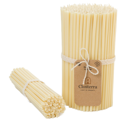 7.3" Thin White Beeswax Taper Candles 0.24" Diameter | 60 Minutes Burn.