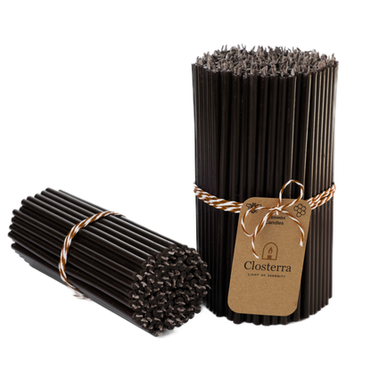 7.3"Thin Black Beeswax Taper Candles 0.24" Diameter | 60 Minutes Burn.