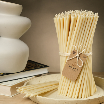 7.3" Thin White Beeswax Taper Candles 0.24" Diameter | 60 Minutes Burn.