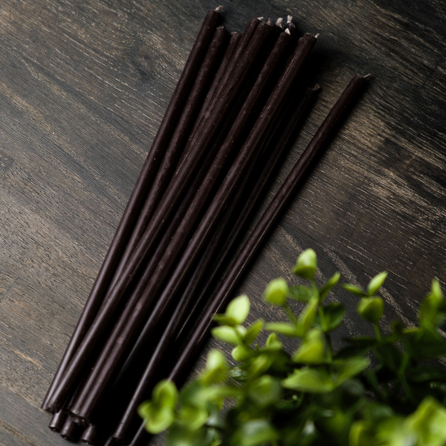 8" Thin Black Beeswax Taper Candles - 0.26" Diameter, 1h 20min Burn