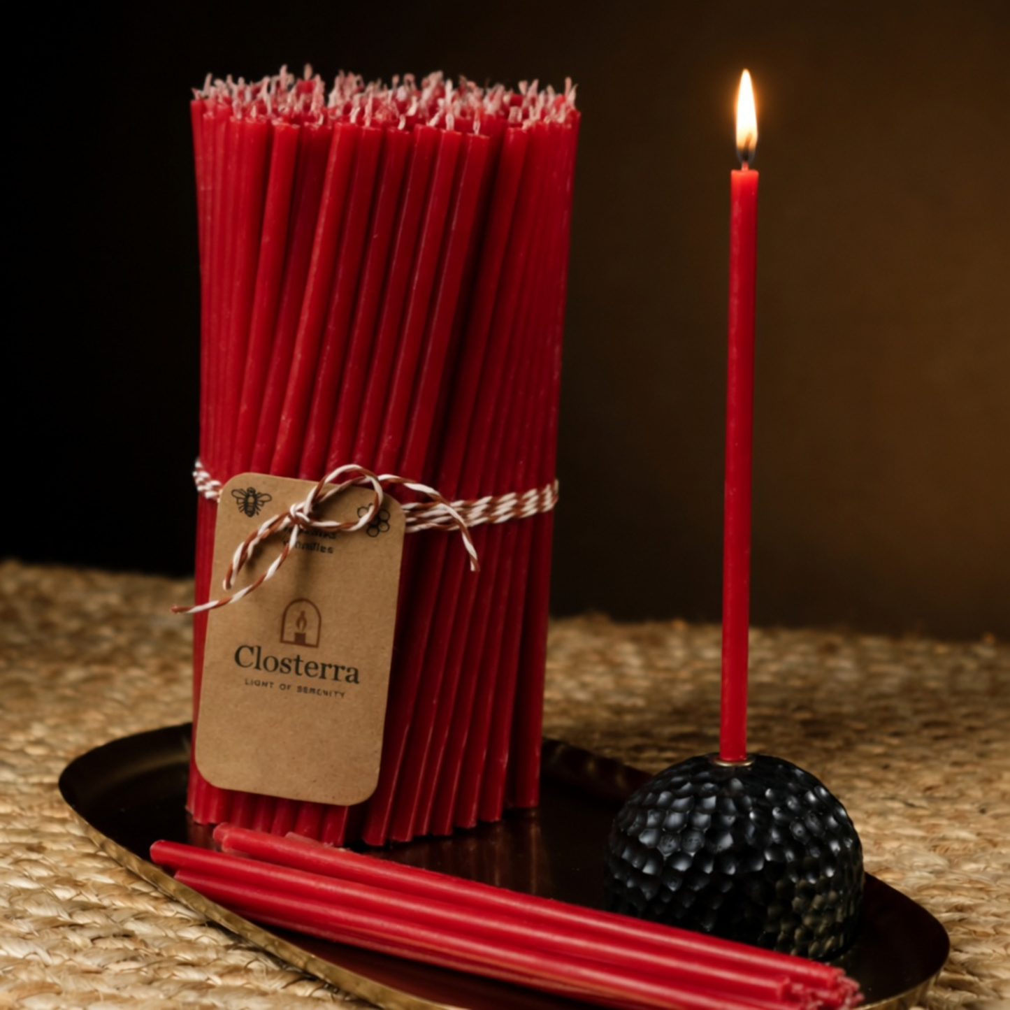 6.3" Thin Red Beeswax Taper Candles 0.2" Diameter, 30 Min Clean Burn