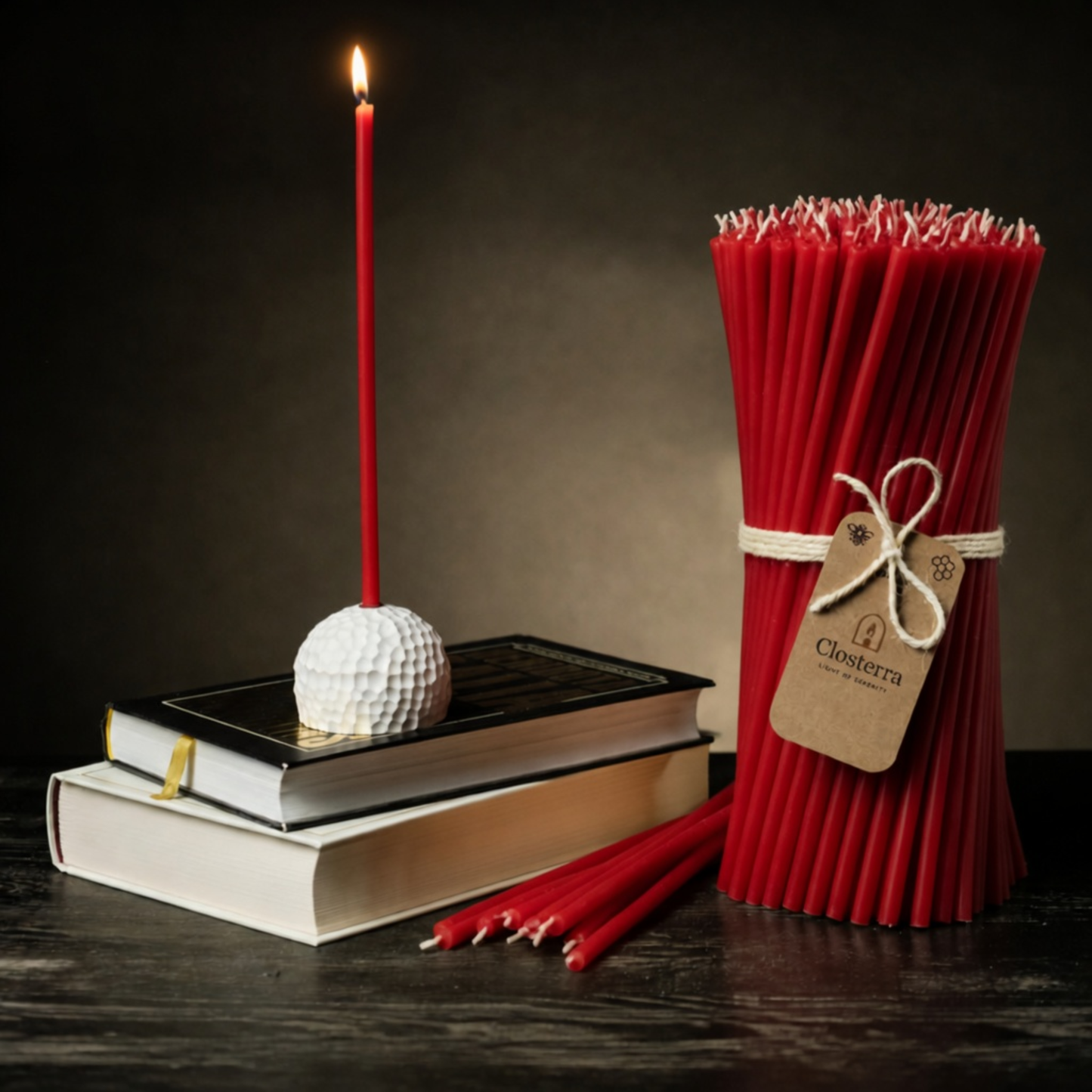 6.3" Thin Red Beeswax Taper Candles 0.2" Diameter, 30 Min Clean Burn