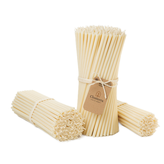 10.4" Thin White Beeswax Taper Candles | 0.28" Diameter. 2 Hours Burn.