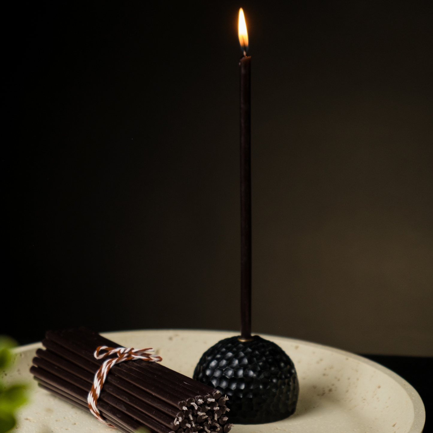 8" Thin Black Beeswax Taper Candles - 0.26" Diameter, 1h 20min Burn