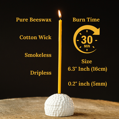 6.3" Thin Beeswax Taper Candles | 0.2" Diameter, 30 Min Clean Burn.